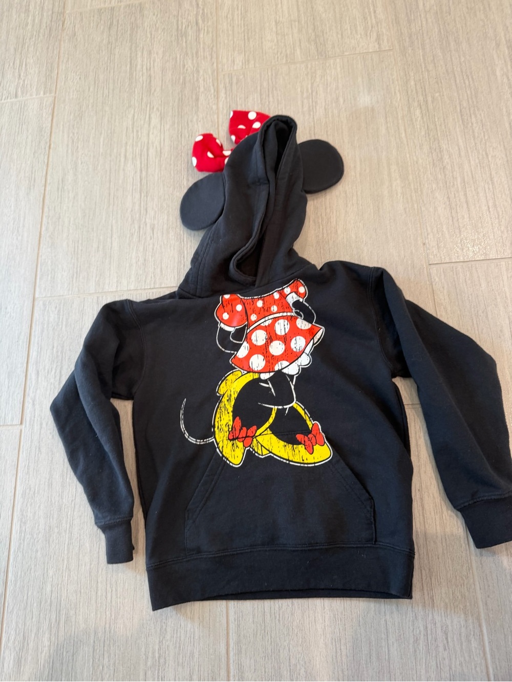 Disney Kids Minnie Mouse Ear Hoodie with Red Polka-Dot Bow